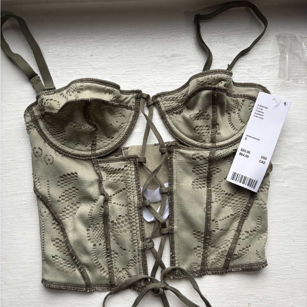 Olive Green Lace-Up Corset Top